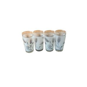 Vintage Libbey Silver Leaf Frosted Juice Glasses Lot Set of 4 Classic